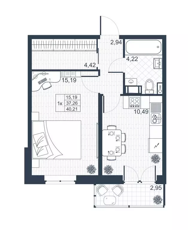 1-комнатная квартира: Коммунар, массив Ижора (38.14 м) - Фото 0