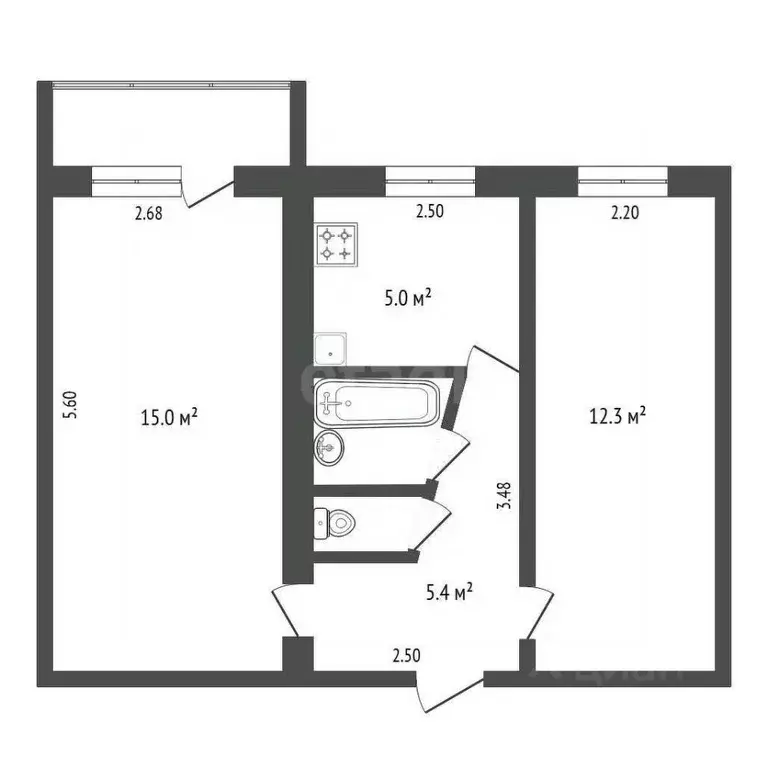 2-к кв. Амурская область, Благовещенск ул. Ленина, 186 (42.0 м) - Фото 1