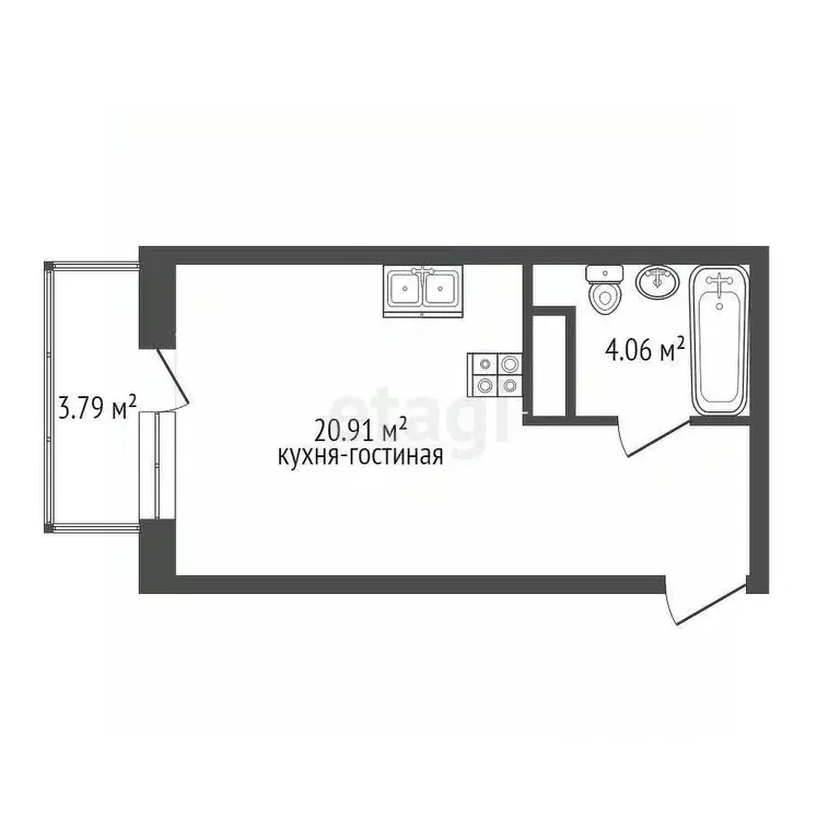 Студия Тюменская область, Тюмень Велижанская ул., 66 (25.0 м) - Фото 2