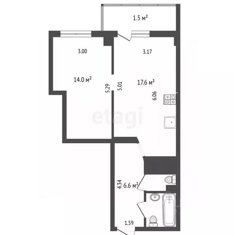 1-к кв. Псковская область, Псков ул. Рокоссовского, 42А (41.9 м) - Фото 2