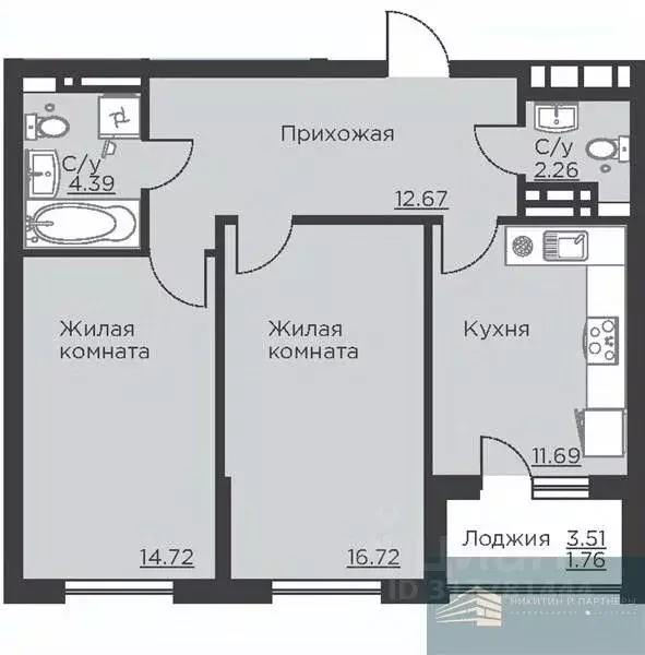 2-к кв. Воронежская область, Воронеж ул. Ломоносова, 116Б (64.2 м) - Фото 0