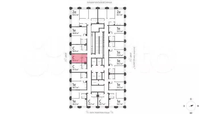 Квартира-студия, 19,9 м, 13/43 эт. - Фото 1