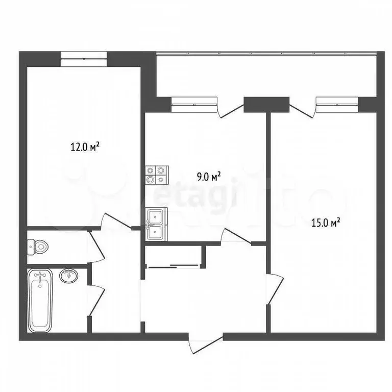 2-к. квартира, 52,8 м, 1/9 эт. - Фото 0