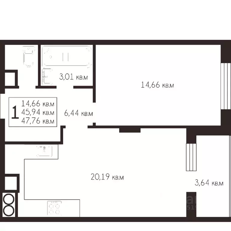 1-к кв. Рязанская область, Рязань Октябрьский городок мкр, 51 (47.46 ... - Фото 1