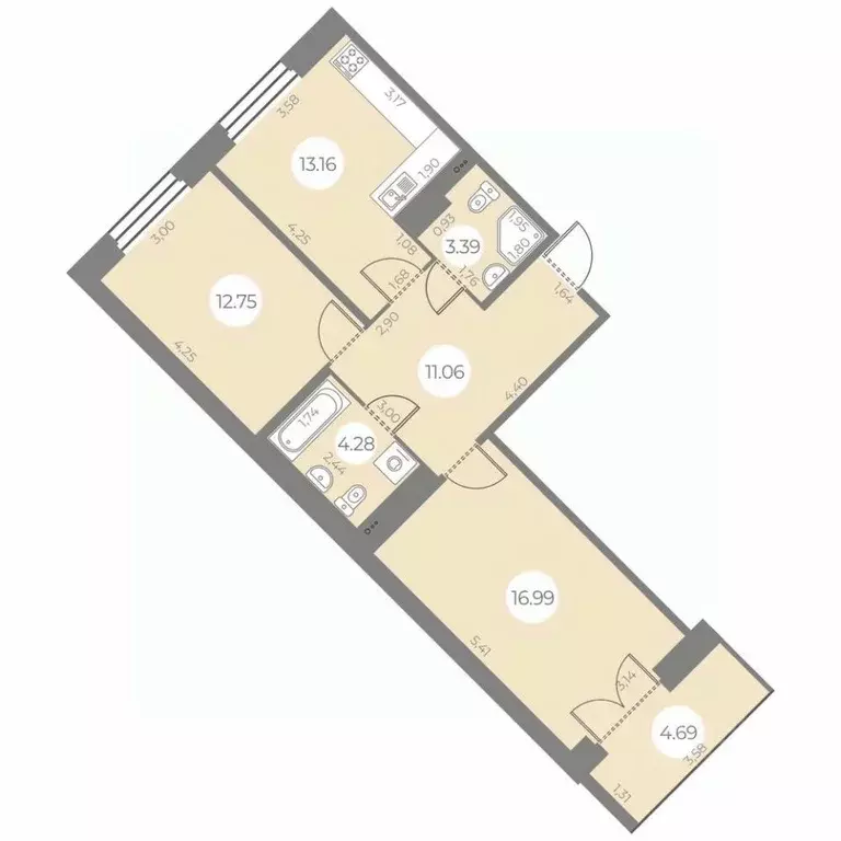 2-к кв. Санкт-Петербург ул. Маршала Захарова, 10 (64.08 м) - Фото 0