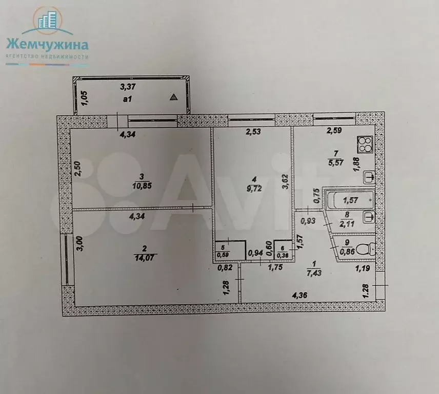 3-к. квартира, 51,6 м, 1/5 эт. - Фото 0