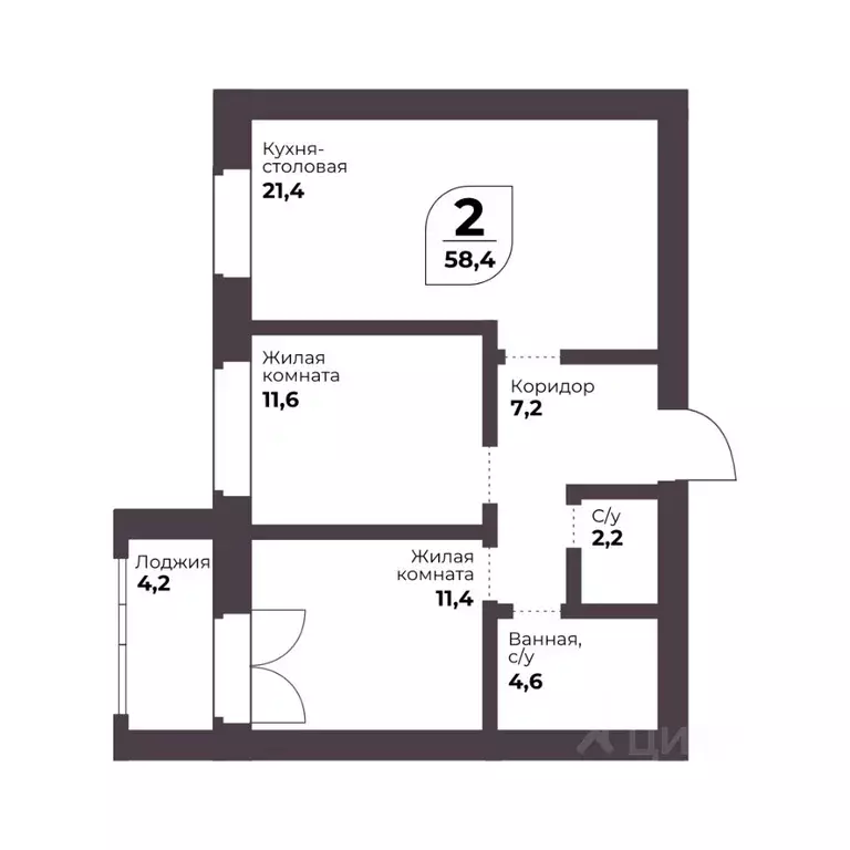 2-к кв. Челябинская область, Сосновский муниципальный округ, пос. ... - Фото 1