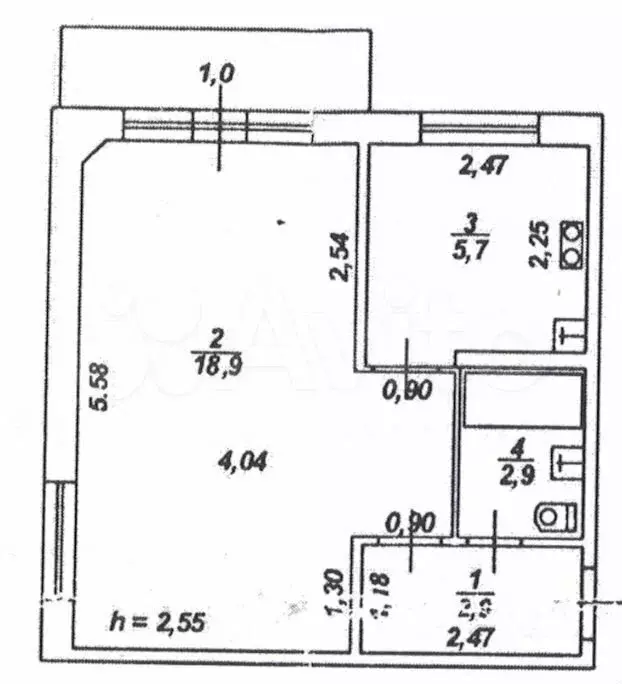 1-к. квартира, 30,4 м, 2/5 эт. - Фото 0