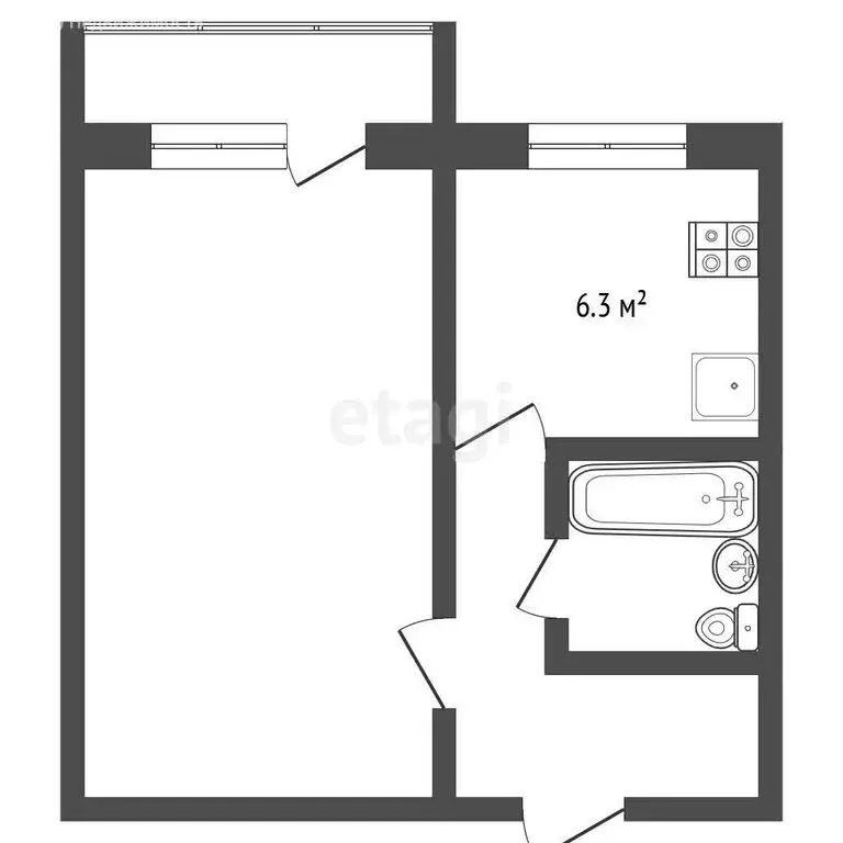 1-комнатная квартира: село Апача, Юбилейная улица, 15 (32.6 м) - Фото 1
