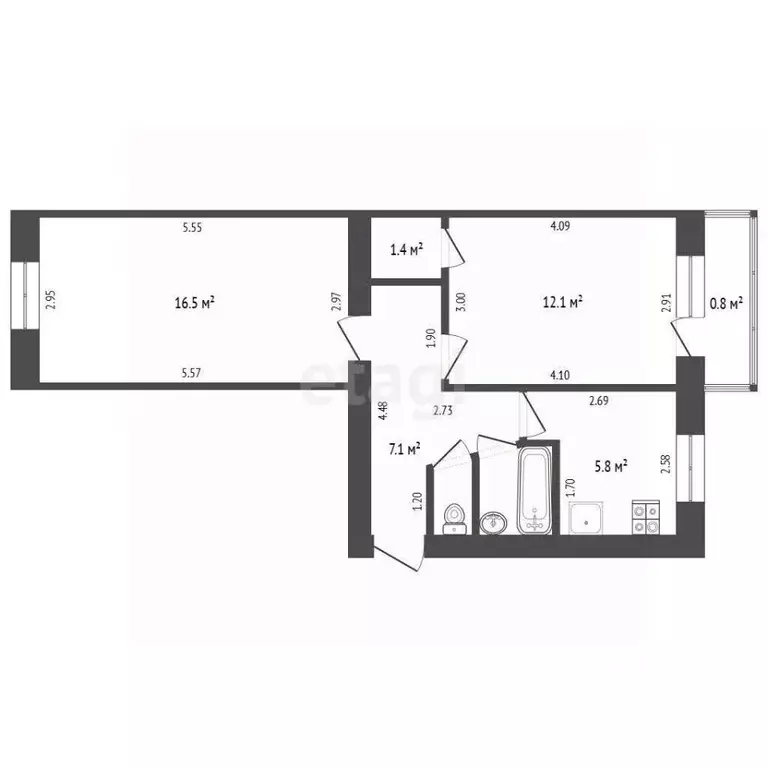2-к кв. Башкортостан, Стерлитамак ул. Шаймуратова, 5Б (45.7 м) - Фото 2