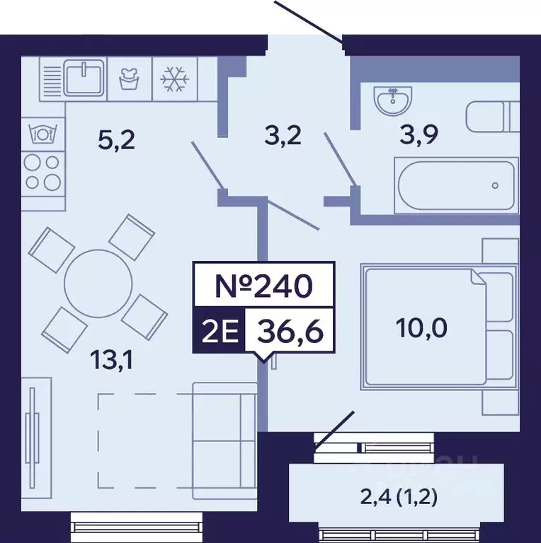 2-к кв. Саха (Якутия), Якутск ул. Новопортовская, 1Д (36.6 м) - Фото 1