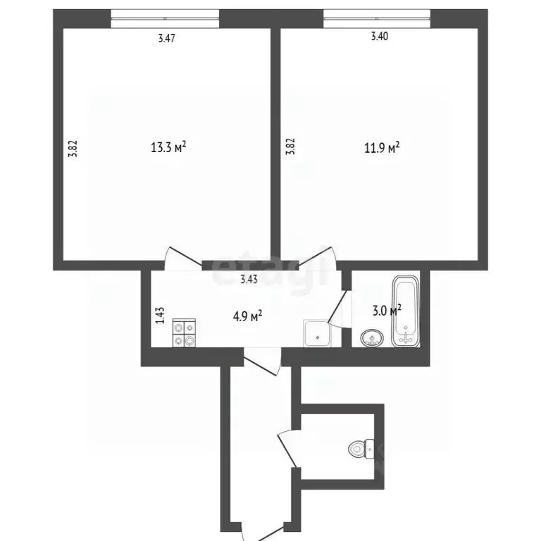 2-к кв. Тюменская область, Тюмень Олимпийская ул., 25 (34.7 м) - Фото 1