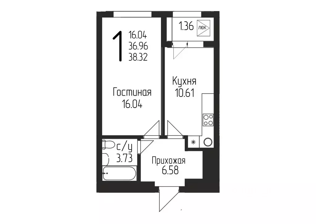 1-к кв. Башкортостан, Уфа ул. Испытателей, 89 (38.32 м) - Фото 0