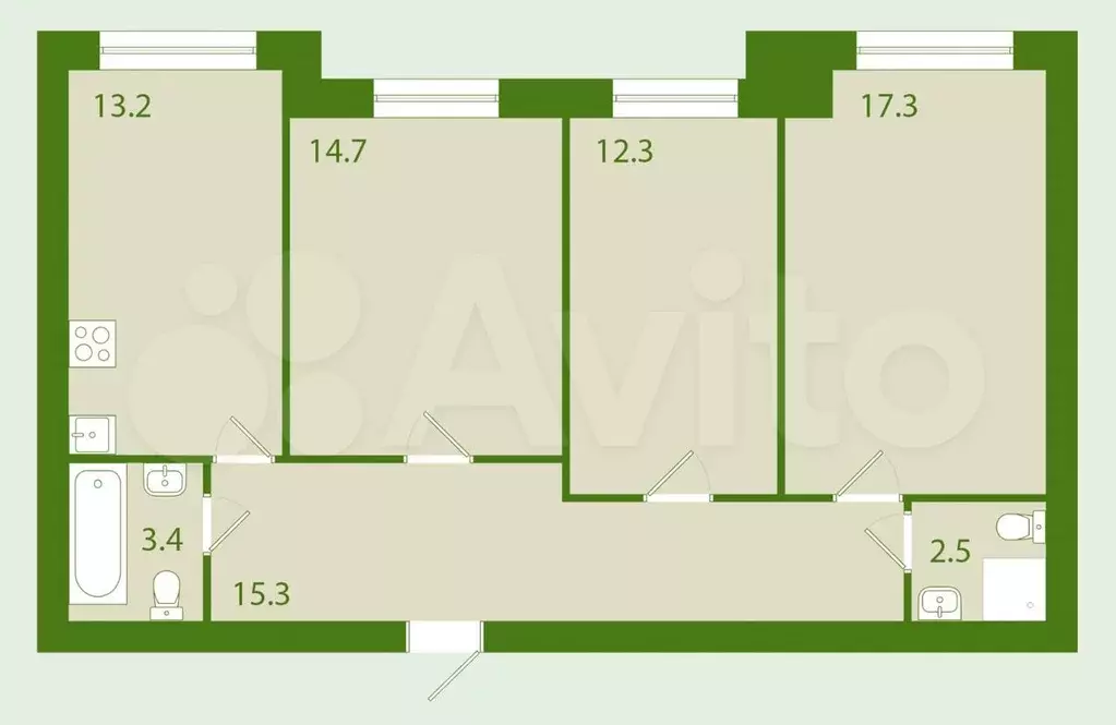 3-к. квартира, 79 м, 2/4 эт. - Фото 0