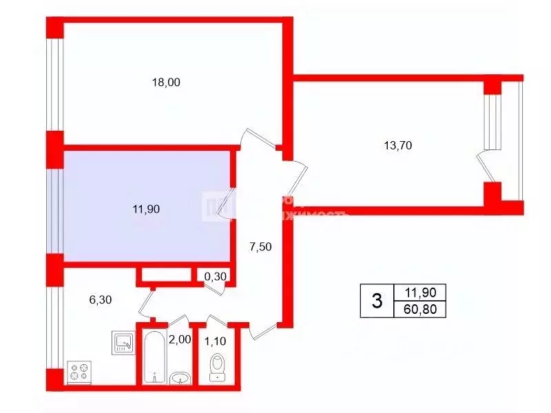 Комната Санкт-Петербург ул. Композиторов, 33/5 (12.0 м) - Фото 2
