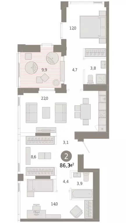 2-комнатная квартира: Тюмень, улица Павла Фитина, 7 (86.32 м) - Фото 2