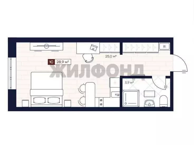 Квартира-студия: Новосибирск, улица Кошурникова, с24 (28.8 м) - Фото 1