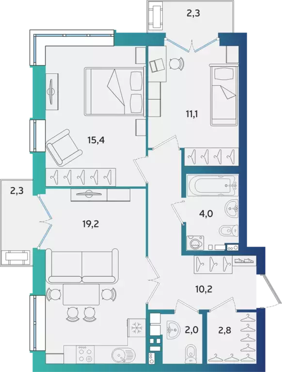 2-к квартира, 66.08 м - Фото 0