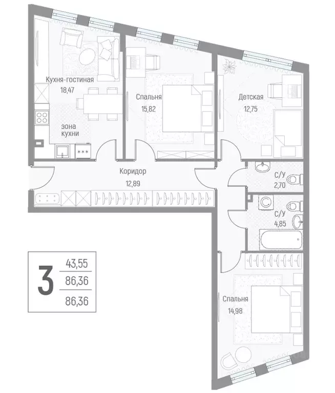 3-к кв. Московская область, Одинцовский городской округ, д. Крюково ... - Фото 1