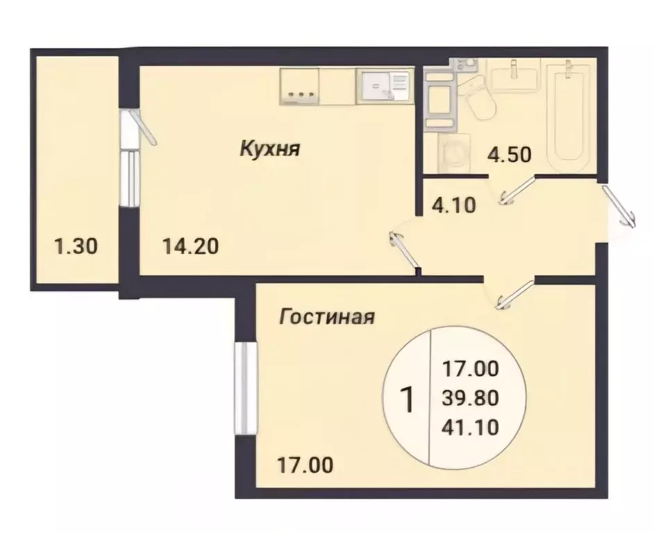 1-к кв. Санкт-Петербург пос. Шушары, ул. Окуловская, 18 (41.1 м) - Фото 1
