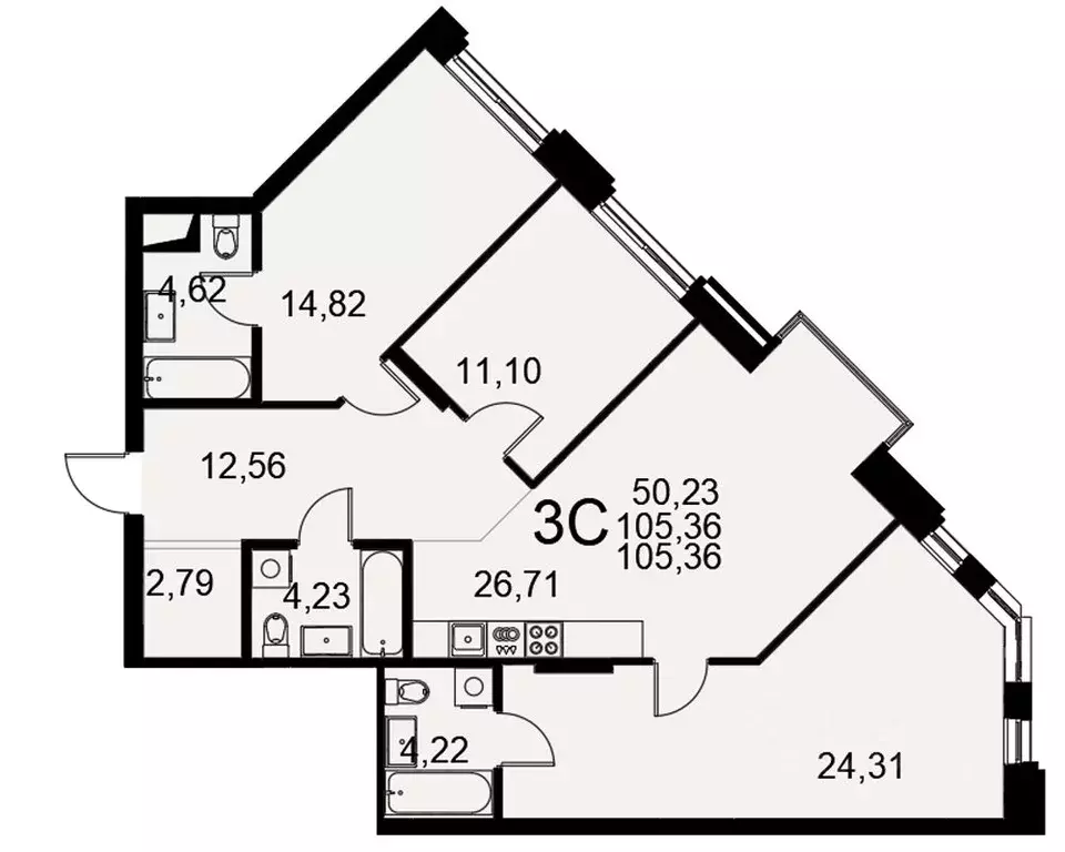 3-к кв. Тульская область, Тула Хлебная пл., 8к6 (105.36 м) - Фото 1
