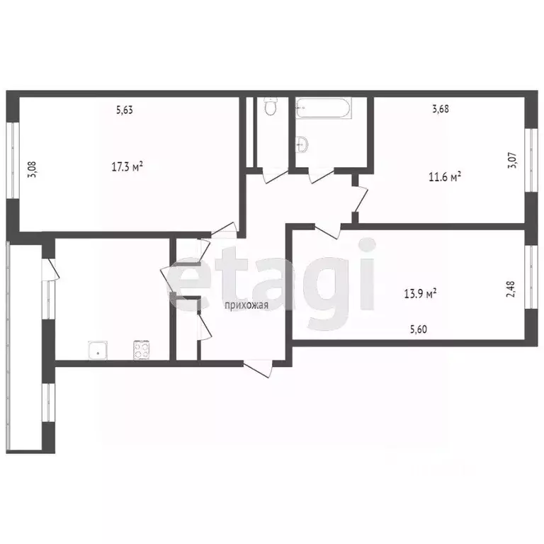 3-к кв. Ханты-Мансийский АО, Сургут Югорская ул., 20 (67.6 м) - Фото 1
