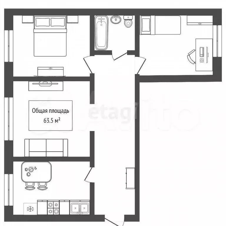 3-к. квартира, 63,5 м, 6/9 эт. - Фото 0