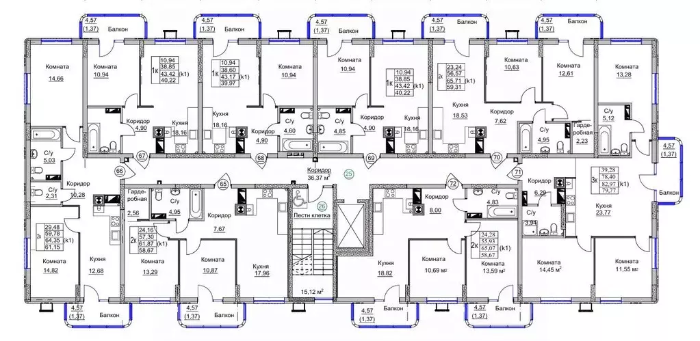 2-к кв. Калининградская область, Калининград ул. Дубовая Аллея (61.15 ... - Фото 1