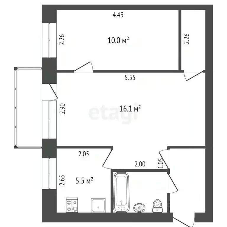 2-к кв. Тюменская область, Тюмень Индустриальная ул., 49 (41.8 м) - Фото 1