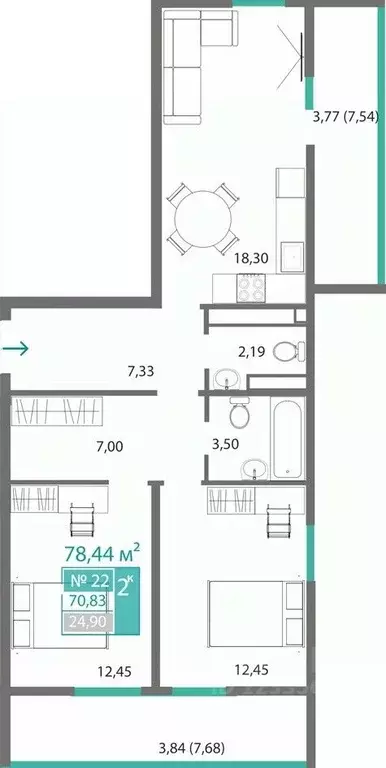 2-к кв. Крым, Симферополь ул. Александра Захарченко (70.83 м) - Фото 0