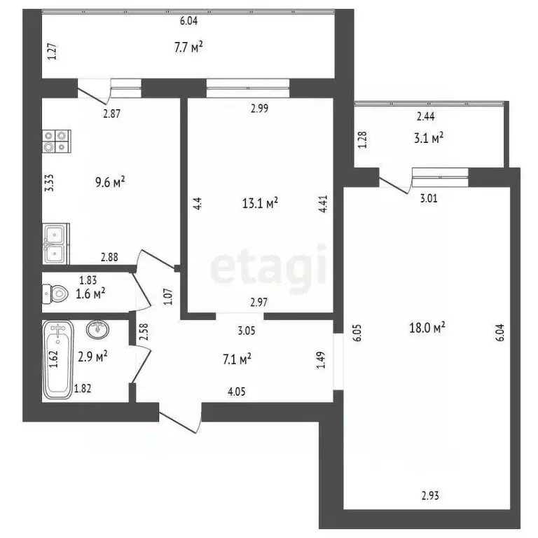 2-к кв. Башкортостан, Стерлитамак ул. Артема, 100 (52.3 м) - Фото 1
