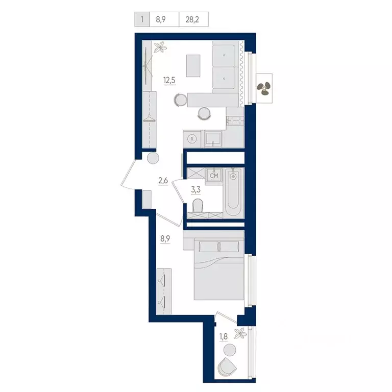 1-к кв. Башкортостан, Уфа ул. Евгения Столярова, 13 (28.2 м) - Фото 1