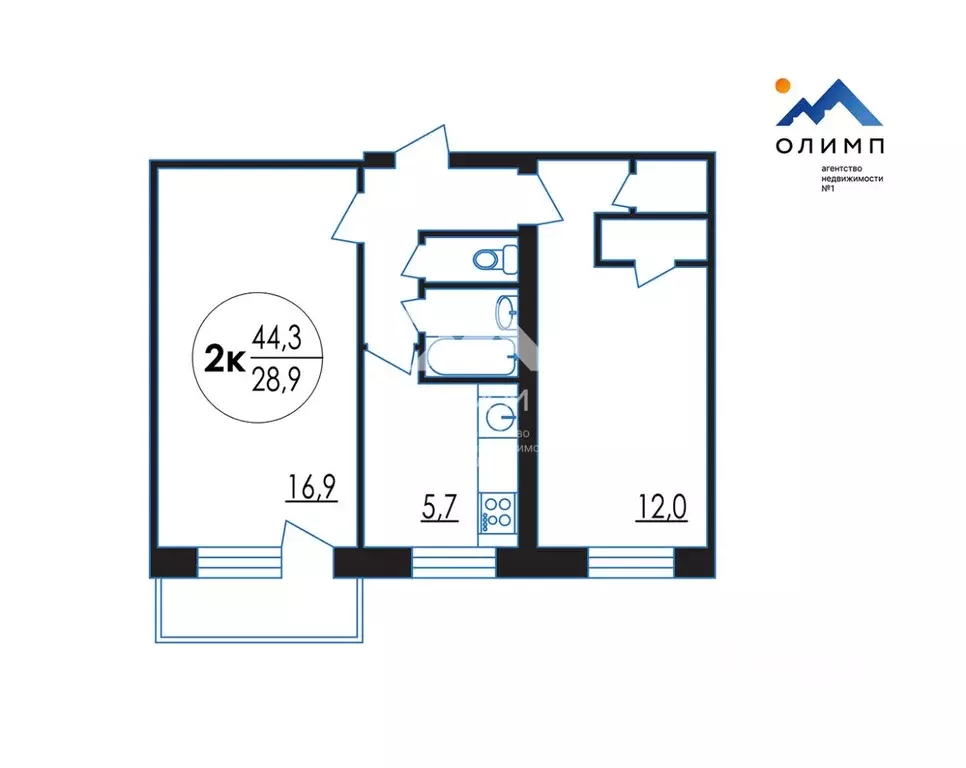 2-к кв. Вологодская область, Вологда ул. Ветошкина, 37 (44.3 м) - Фото 2