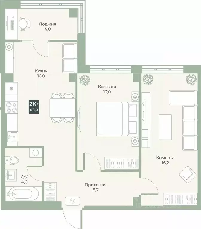 2-к кв. Курганская область, Курган Заозерный жилрайон, 6А мкр, ул. ... - Фото 1