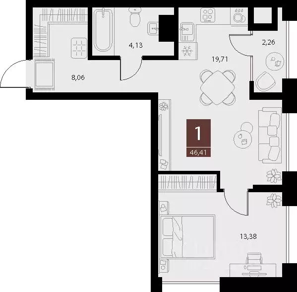 1-к кв. Рязанская область, Рязань ул. Бирюзова, 20с1 (46.41 м) - Фото 1