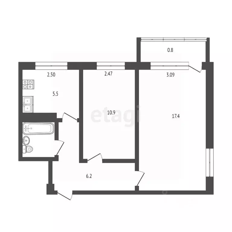 2-к кв. Псковская область, Псков Народная ул., 49 (42.7 м) - Фото 1