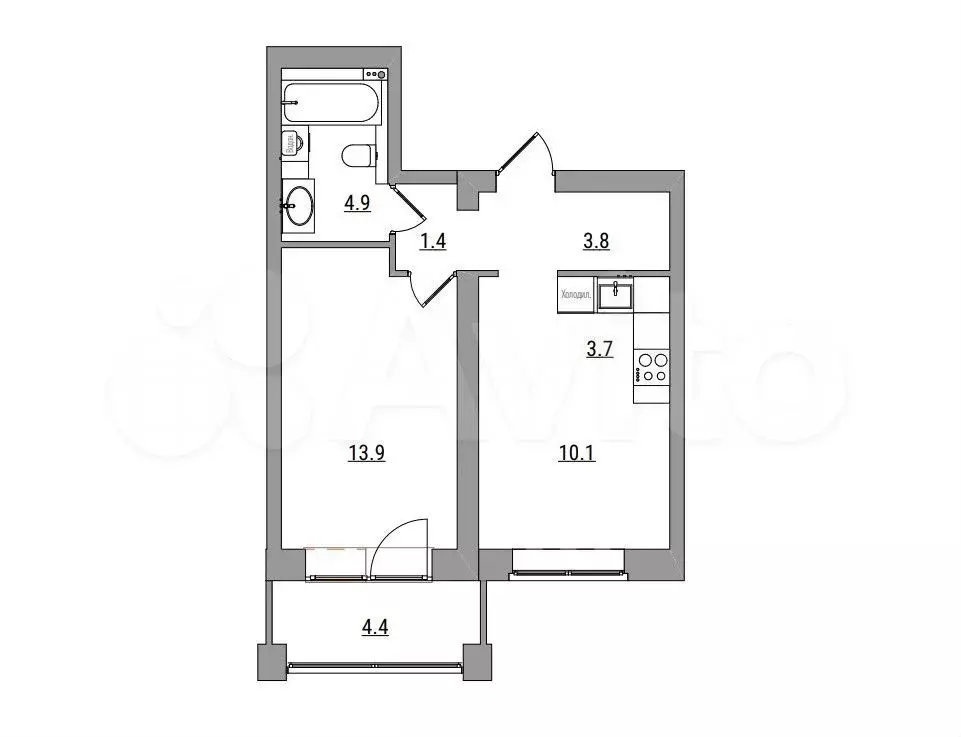 2-к. квартира, 42,2 м, 2/6 эт. - Фото 1