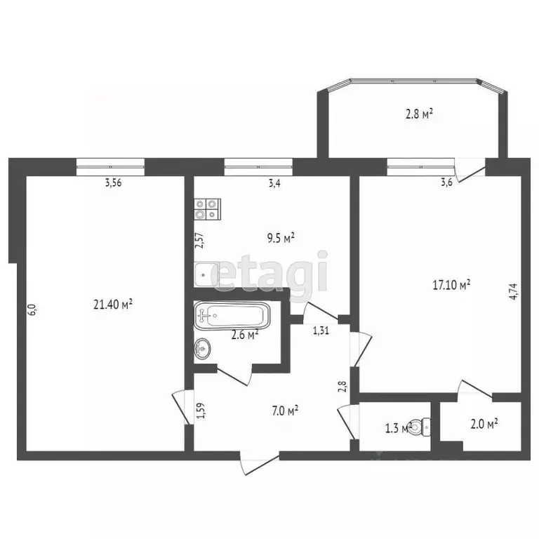 2-к кв. Ямало-Ненецкий АО, Новый Уренгой Юбилейный мкр, 2/5А (60.4 м) - Фото 2