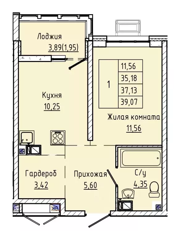 1-к кв. Ростовская область, Ростов-на-Дону ул. Текучева, 370/3 (36.47 ... - Фото 0