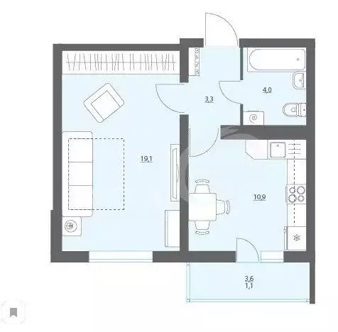1-комнатная квартира: Ветряк, Выборская улица, 13 (38.5 м) - Фото 1