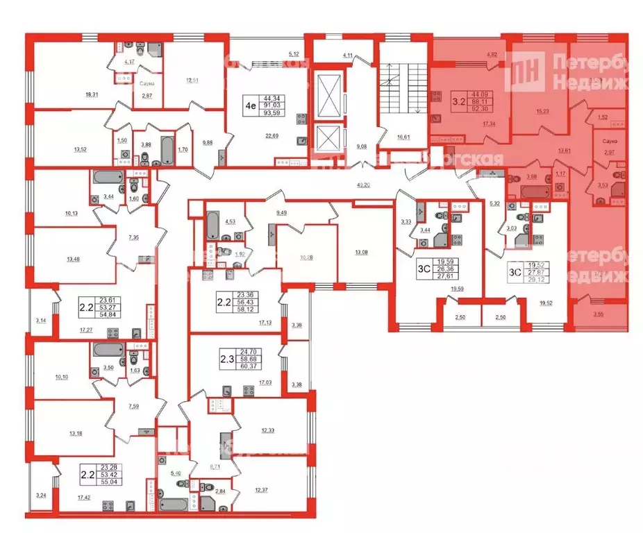 3-к кв. Санкт-Петербург Парашютная ул., 71к2 (92.3 м) - Фото 2