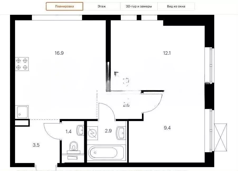 2-комнатная квартира: Москва, Новохохловская улица, 15к3 (48 м) - Фото 1