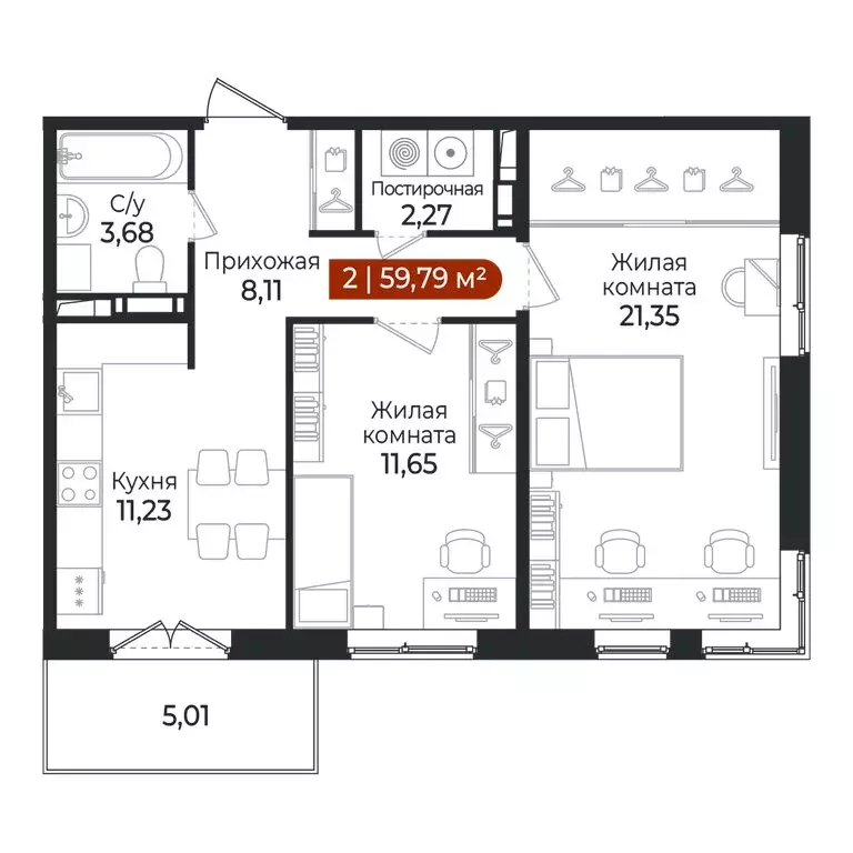 2-комнатная квартира: Всеволожский район, посёлок Щеглово (59.79 м) - Фото 1