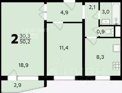 2-к кв. Москва Загородное ш., 4К2 (52.0 м) - Фото 2