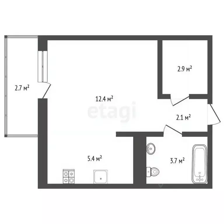 Студия Тюменская область, Тюмень Профсоюзная ул., 6к1 (26.8 м) - Фото 2