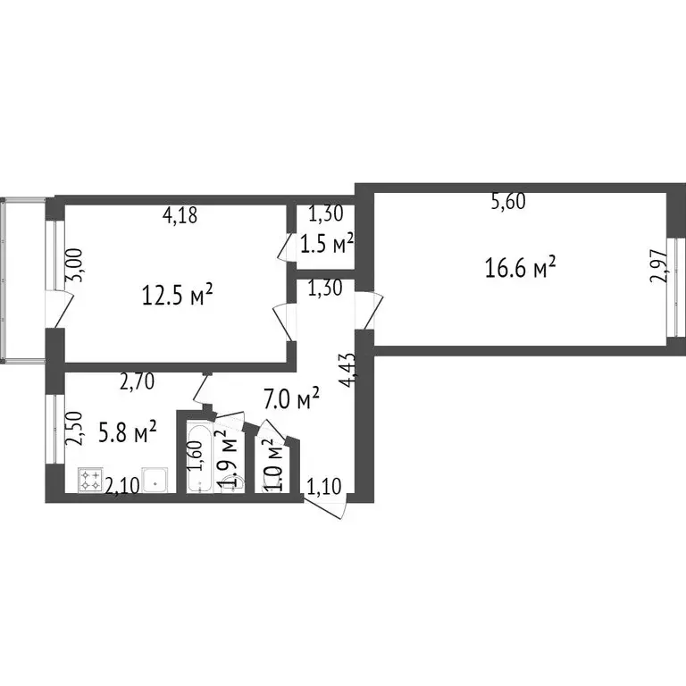 2-комнатная квартира: Ялуторовск, Комсомольская улица, 4 (46.3 м) - Фото 1