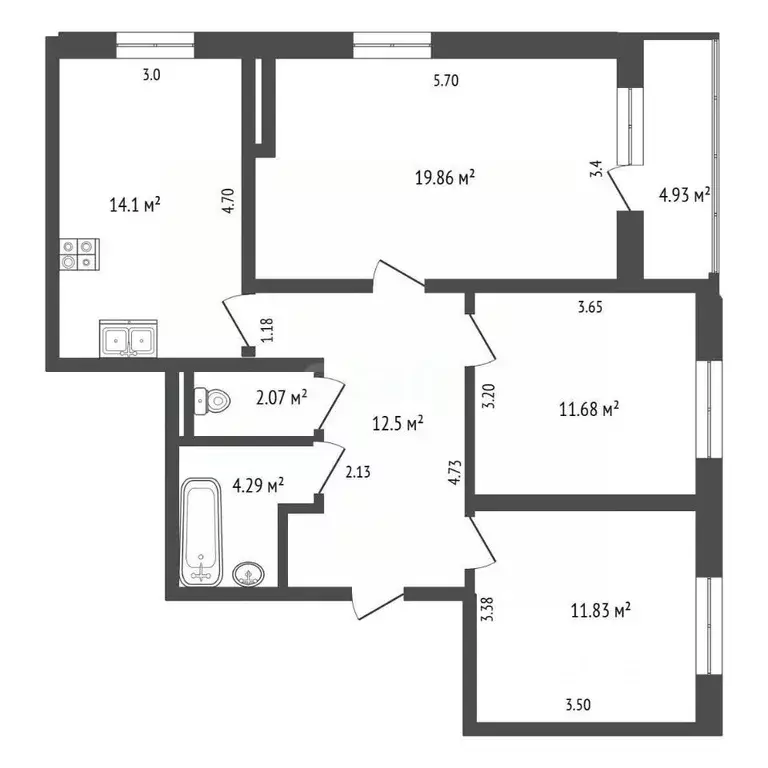 3-к кв. Алтайский край, Барнаул Красноармейский просп., 61Б (81.8 м) - Фото 2