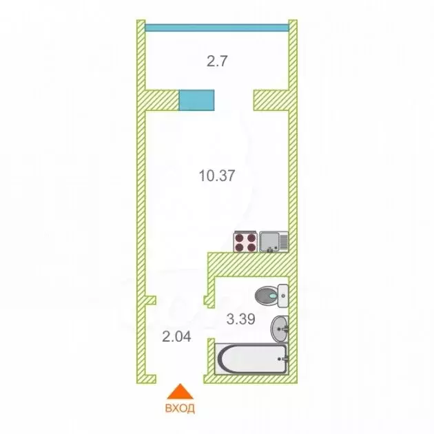 Квартира-студия: Тюмень, улица Новосёлов, 111 (15 м) - Фото 2