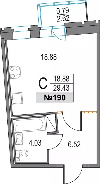 Студия Санкт-Петербург Коломяжский просп., 13к2 (29.43 м) - Фото 0