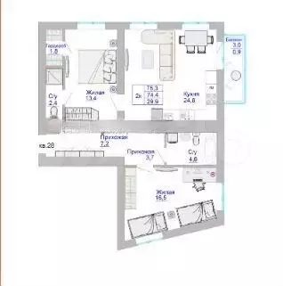 2-к. квартира, 75,4 м, 6/8 эт. - Фото 1